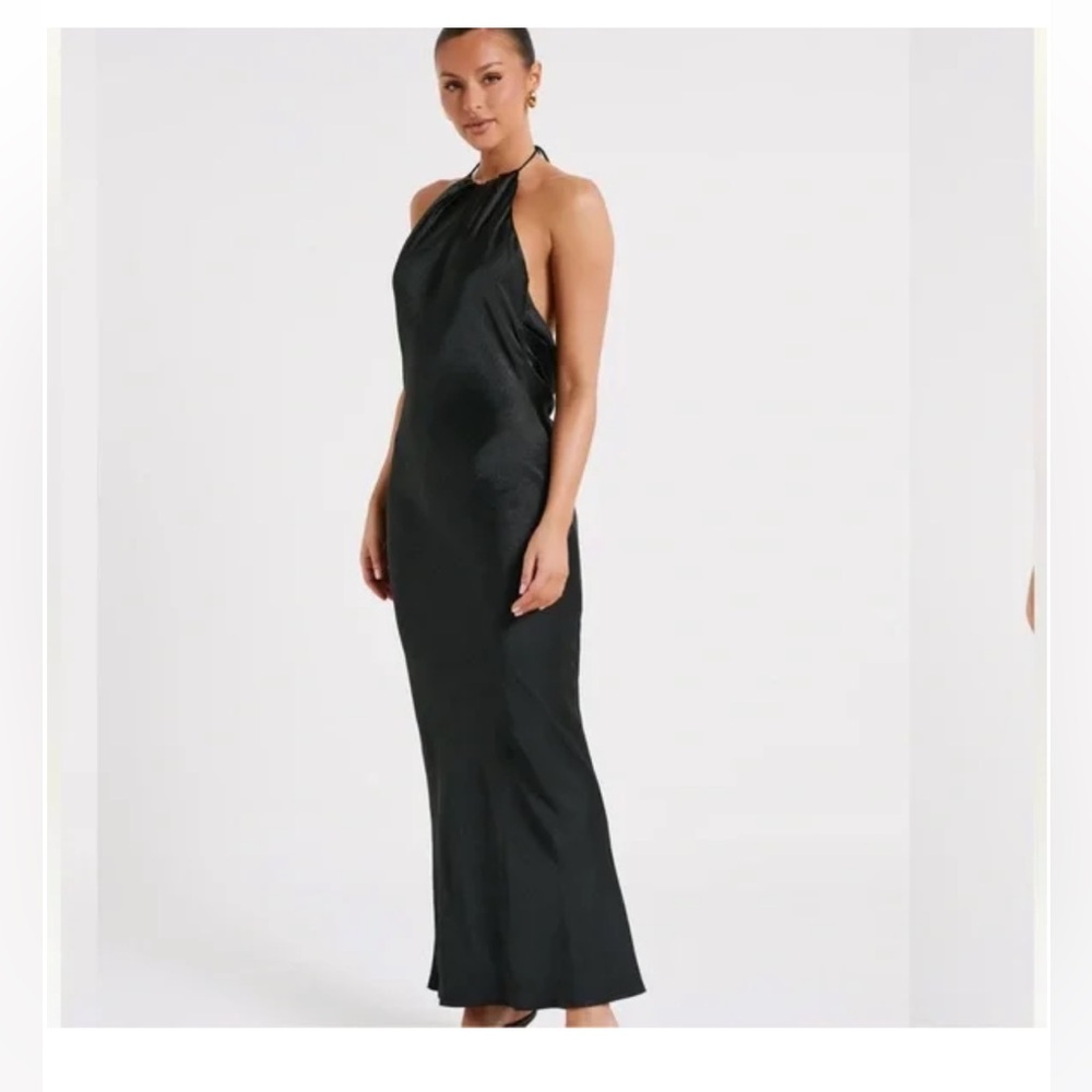 Meshki Black Sleeveless Halter Gown - Wedding Guest / Bridesmaid